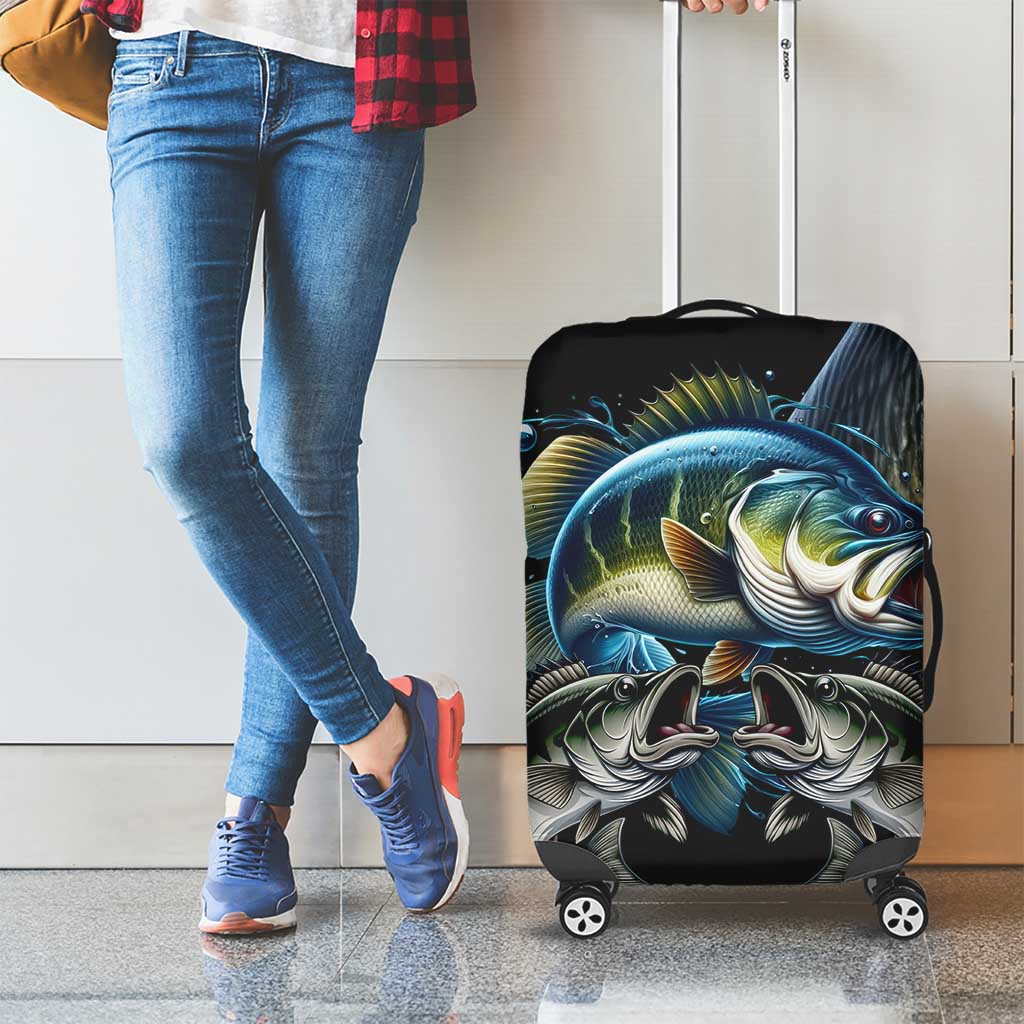 Largemouth Bass Fishing Scale Customize Name Luggage Cover Aggressive Bass Scaled Texture and Black Sporty - Wonder Print Shop