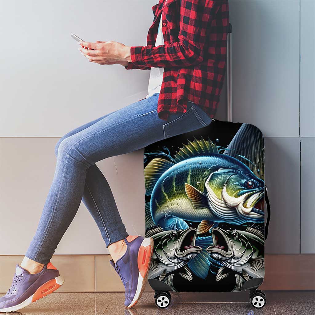 Largemouth Bass Fishing Scale Customize Name Luggage Cover Aggressive Bass Scaled Texture and Black Sporty - Wonder Print Shop