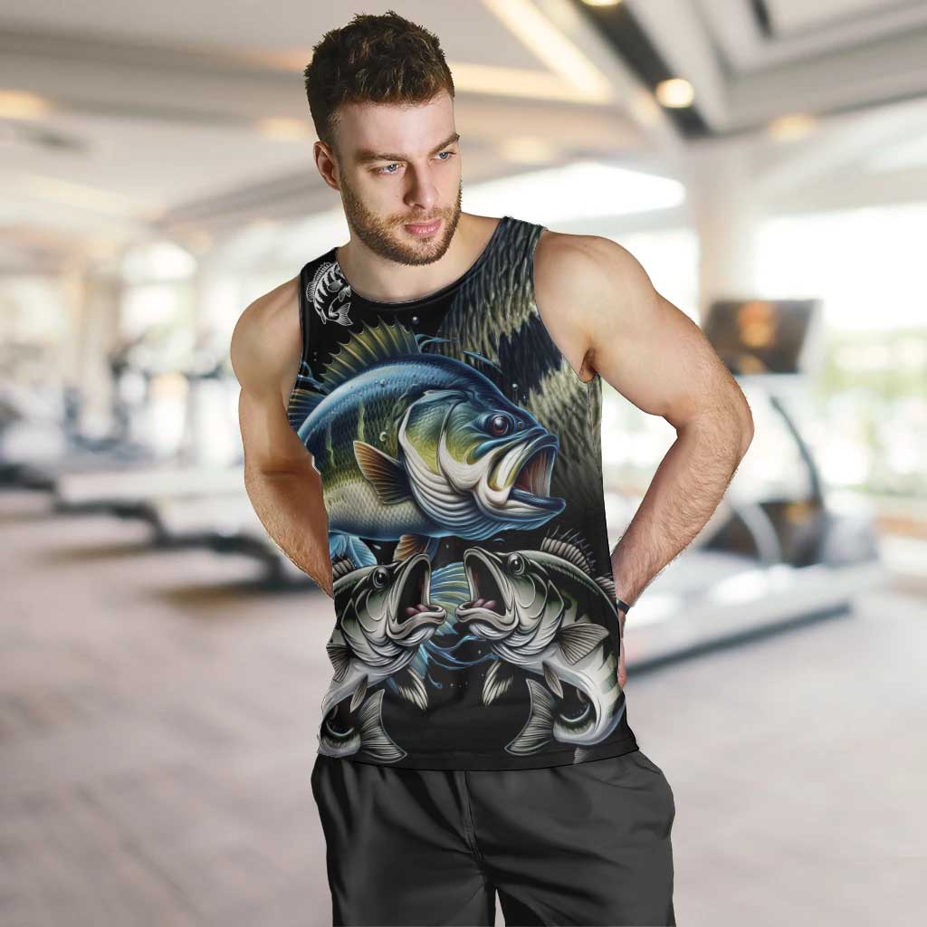 Largemouth Bass Fishing Scale Customize Name Men Tank Top Aggressive Bass Scaled Texture and Black Sporty - Wonder Print Shop