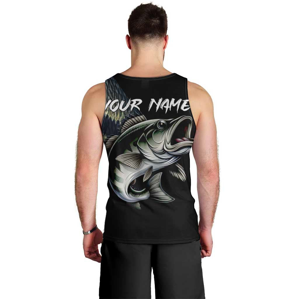 Largemouth Bass Fishing Scale Customize Name Men Tank Top Aggressive Bass Scaled Texture and Black Sporty - Wonder Print Shop