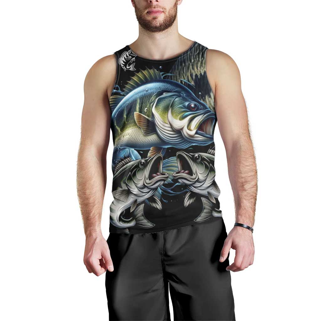 Largemouth Bass Fishing Scale Customize Name Men Tank Top Aggressive Bass Scaled Texture and Black Sporty - Wonder Print Shop