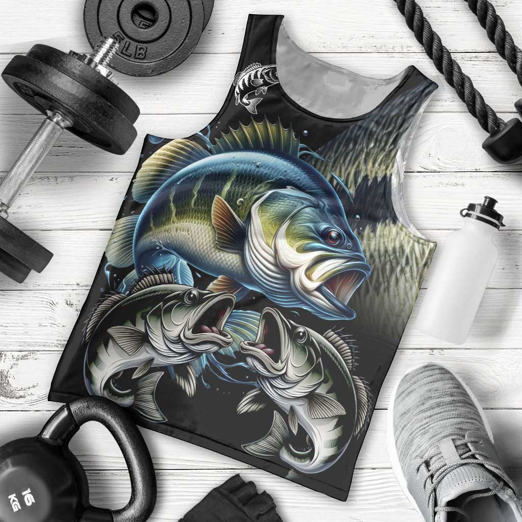 Largemouth Bass Fishing Scale Customize Name Men Tank Top Aggressive Bass Scaled Texture and Black Sporty - Wonder Print Shop
