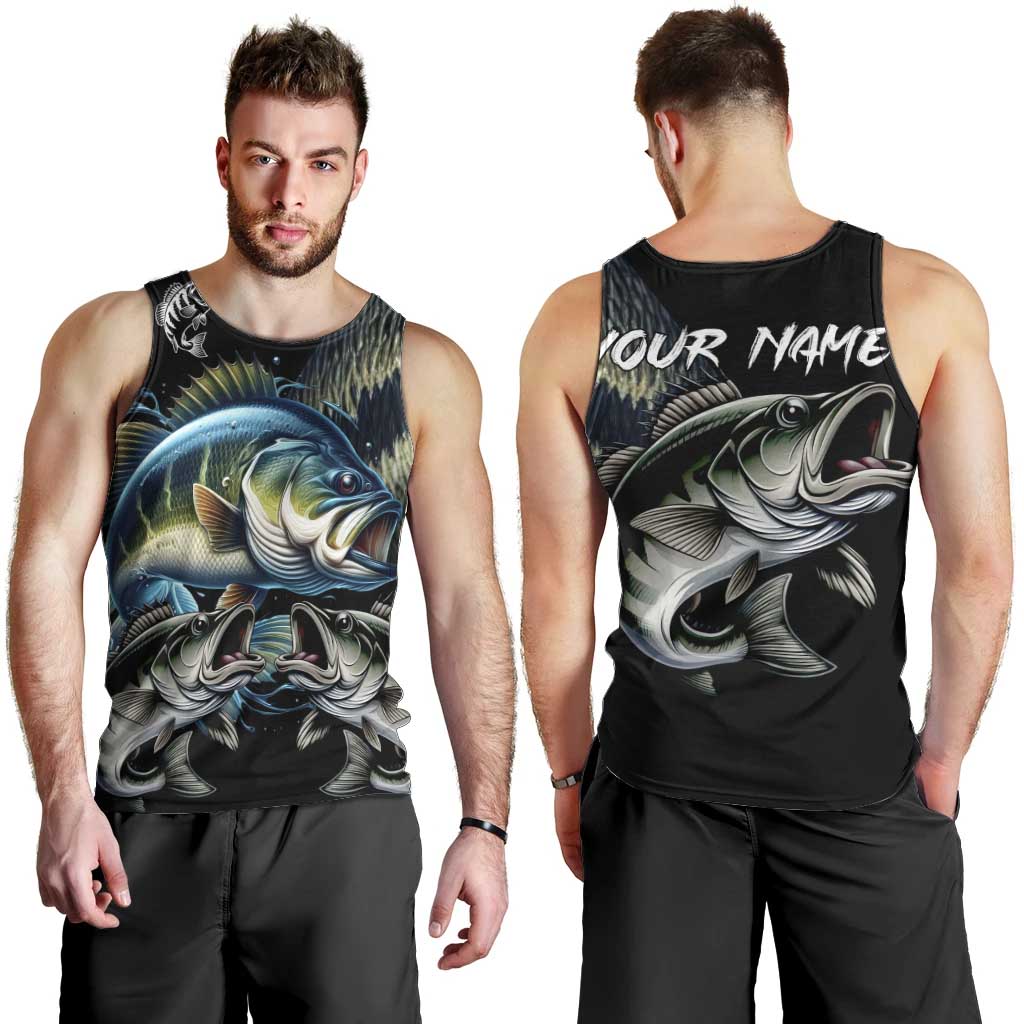 Largemouth Bass Fishing Scale Customize Name Men Tank Top Aggressive Bass Scaled Texture and Black Sporty - Wonder Print Shop