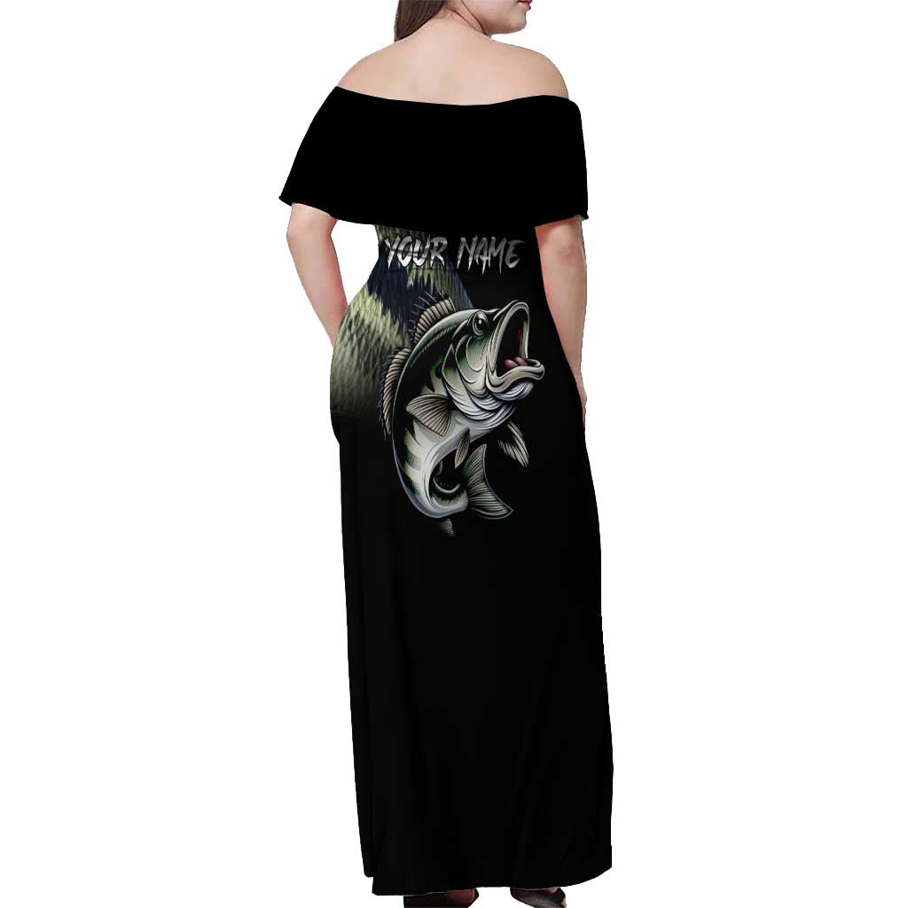 Largemouth Bass Fishing Scale Customize Name Off Shoulder Maxi Dress Aggressive Bass Scaled Texture and Black Sporty - Wonder Print Shop