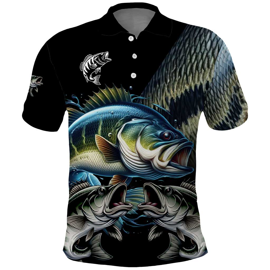 Largemouth Bass Fishing Scale Customize Name Polo Shirt Aggressive Bass Scaled Texture and Black Sporty - Wonder Print Shop