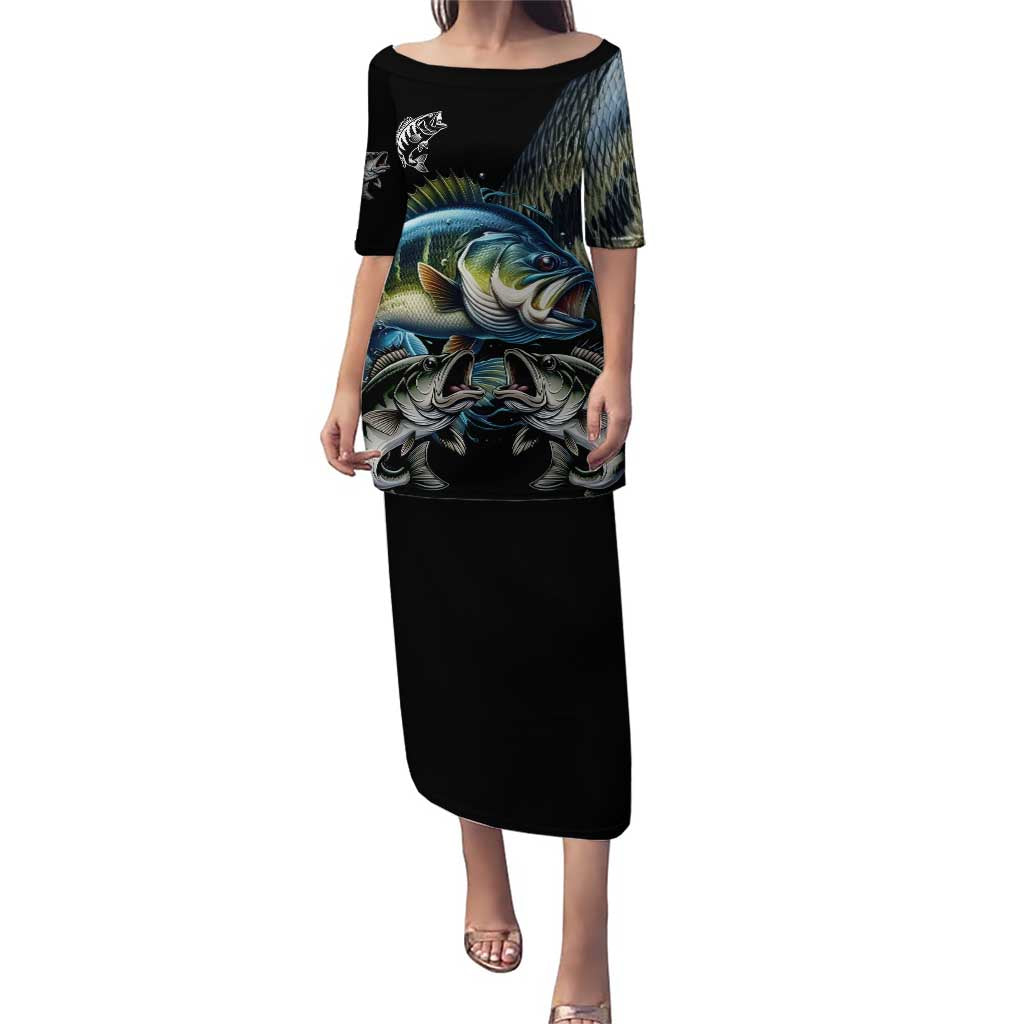 Largemouth Bass Fishing Scale Customize Name Puletasi Aggressive Bass Scaled Texture and Black Sporty - Wonder Print Shop