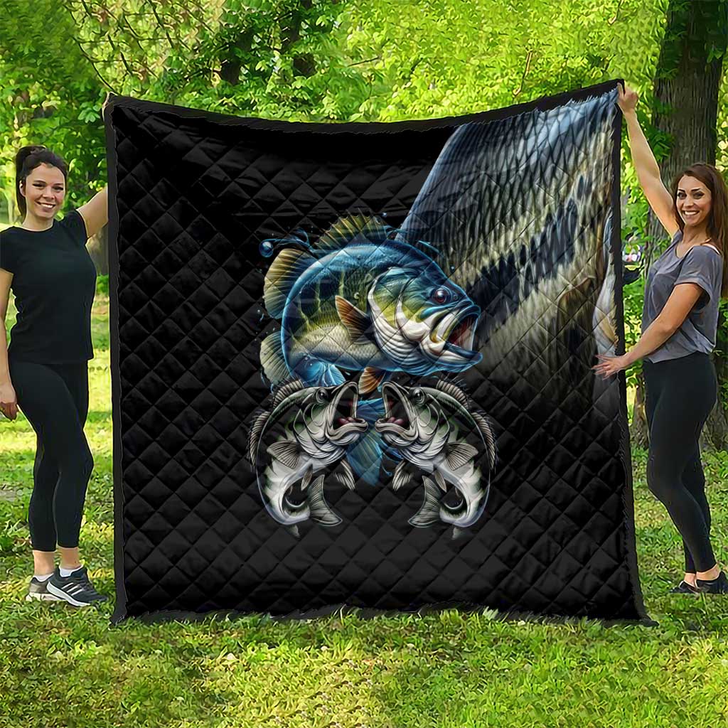 Largemouth Bass Fishing Scale Customize Name Quilt Aggressive Bass Scaled Texture and Black Sporty - Wonder Print Shop