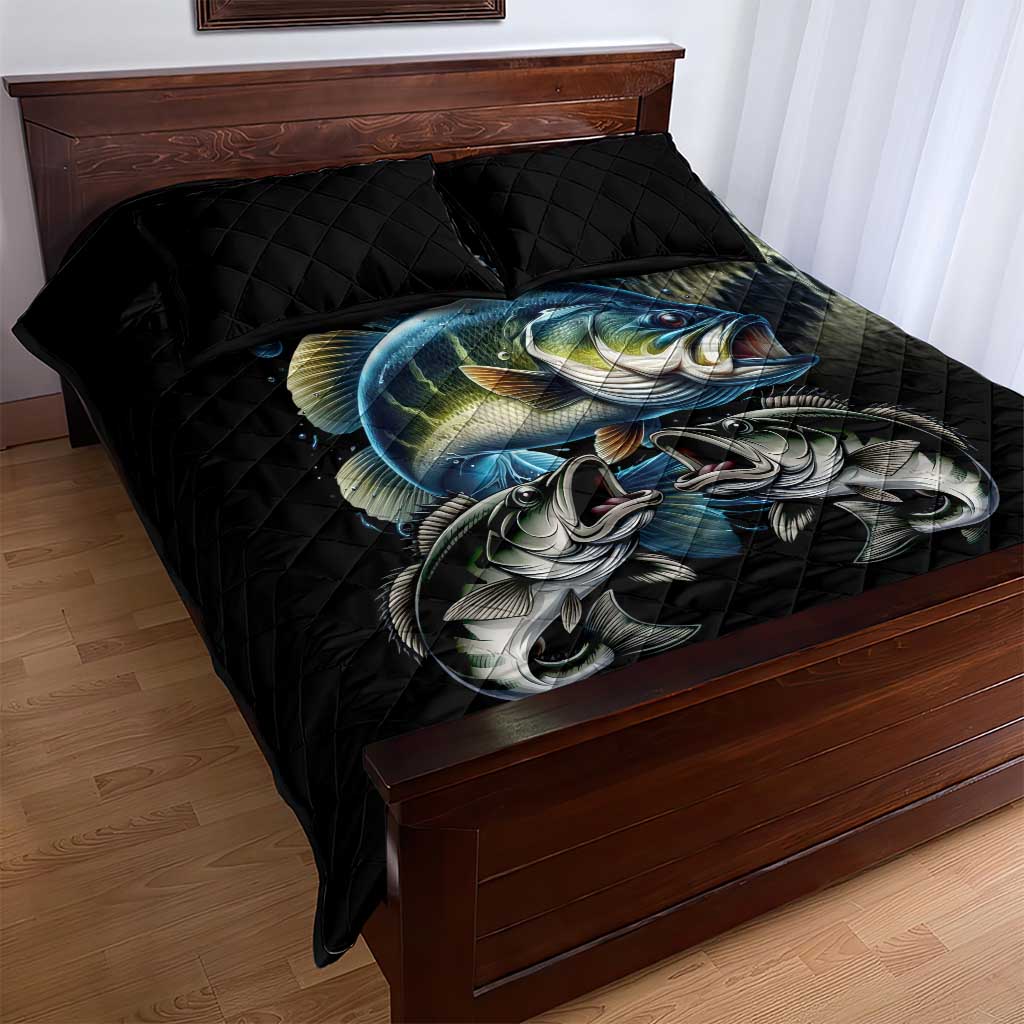 Largemouth Bass Fishing Scale Customize Name Quilt Bed Set Aggressive Bass Scaled Texture and Black Sporty - Wonder Print Shop