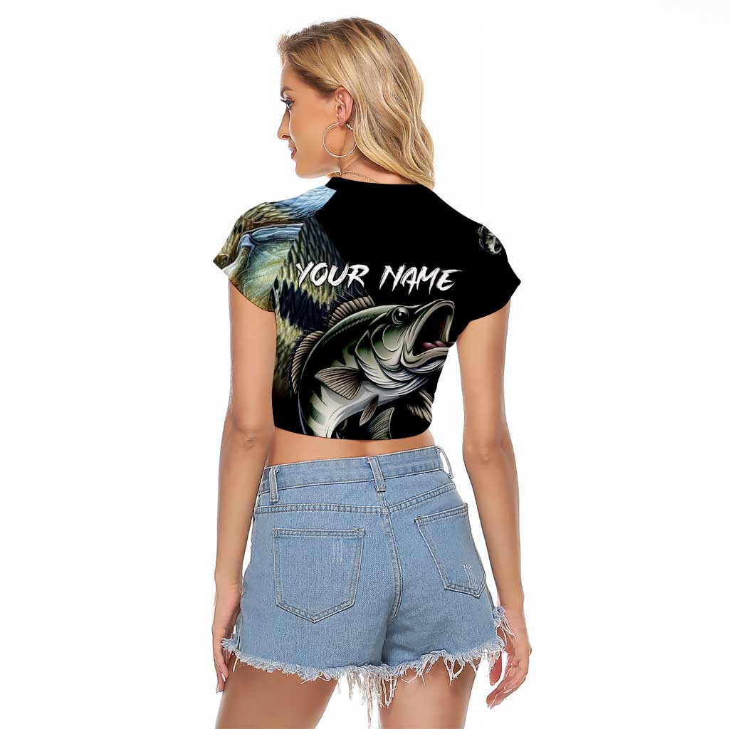 Largemouth Bass Fishing Scale Customize Name Raglan Cropped T Shirt Aggressive Bass Scaled Texture and Black Sporty - Wonder Print Shop