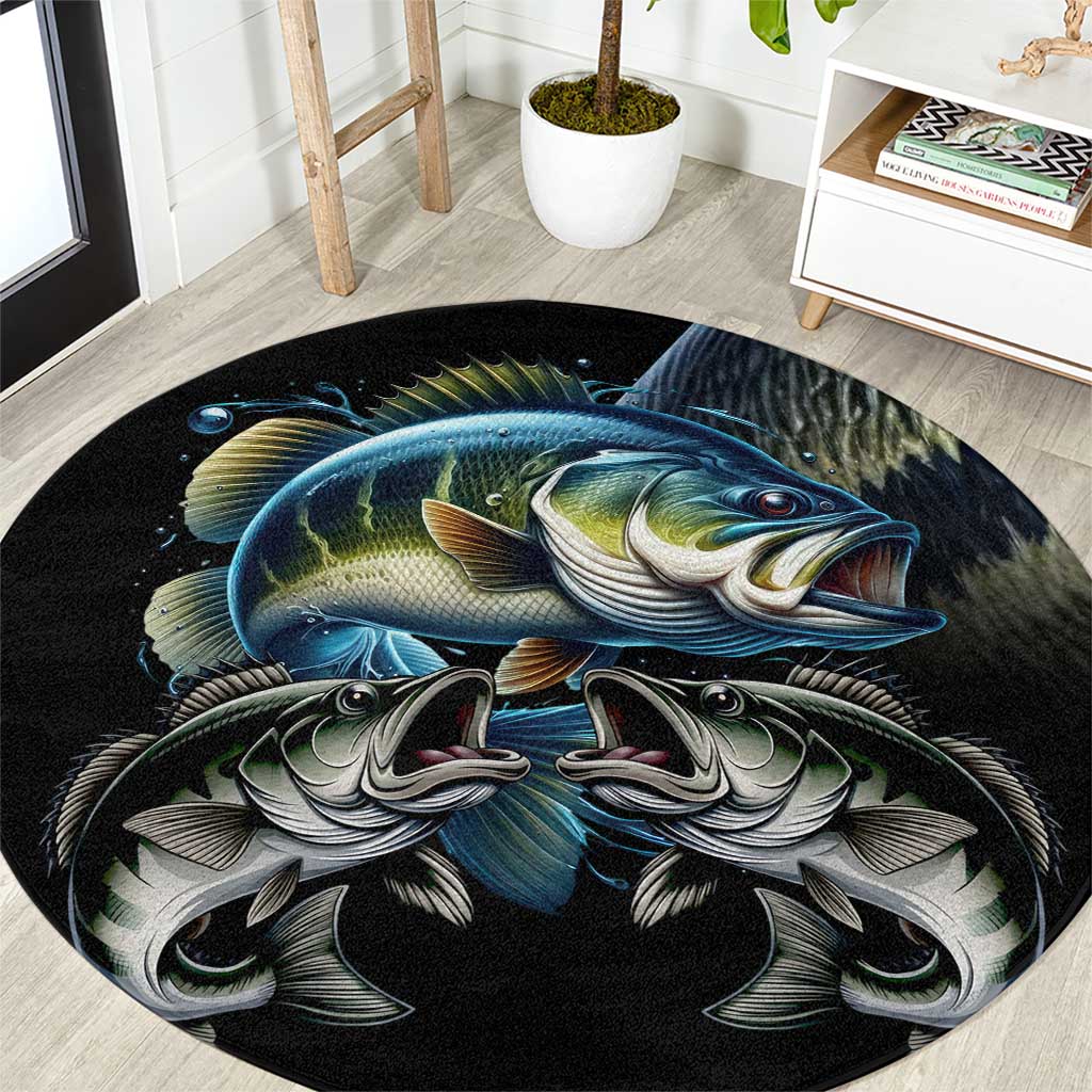 Largemouth Bass Fishing Scale Customize Name Round Carpet Aggressive Bass Scaled Texture and Black Sporty - Wonder Print Shop