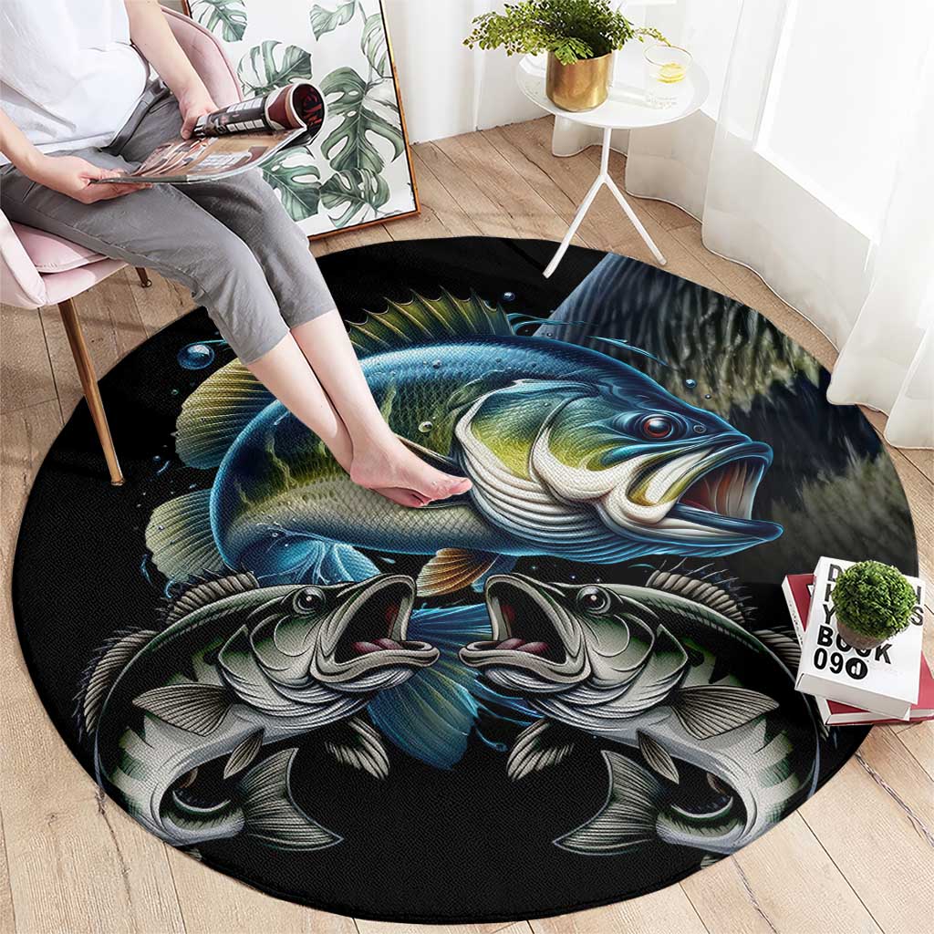 Largemouth Bass Fishing Scale Customize Name Round Carpet Aggressive Bass Scaled Texture and Black Sporty - Wonder Print Shop