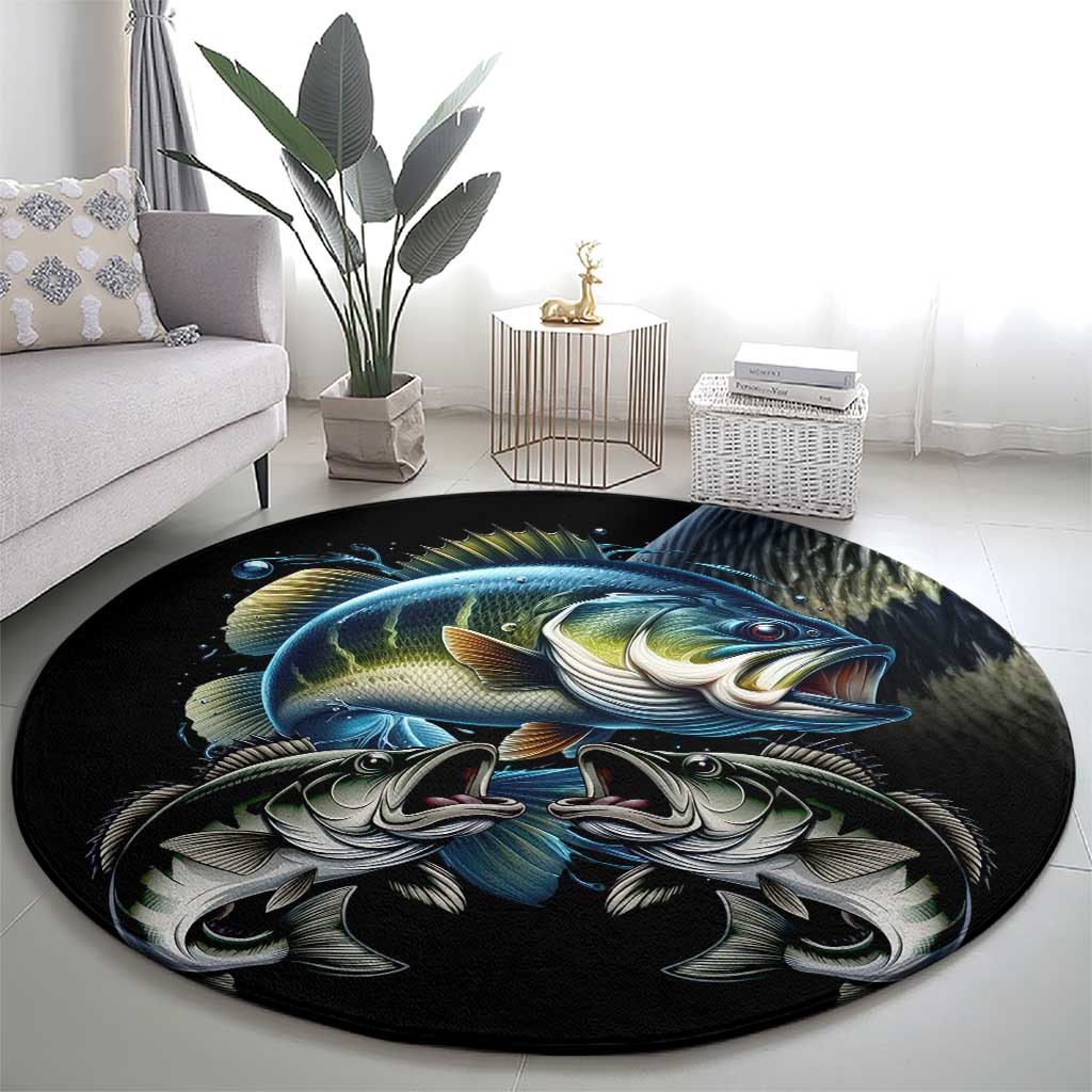 Largemouth Bass Fishing Scale Customize Name Round Carpet Aggressive Bass Scaled Texture and Black Sporty - Wonder Print Shop