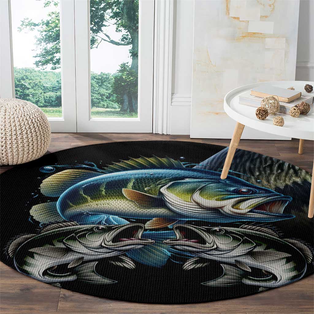 Largemouth Bass Fishing Scale Customize Name Round Carpet Aggressive Bass Scaled Texture and Black Sporty - Wonder Print Shop