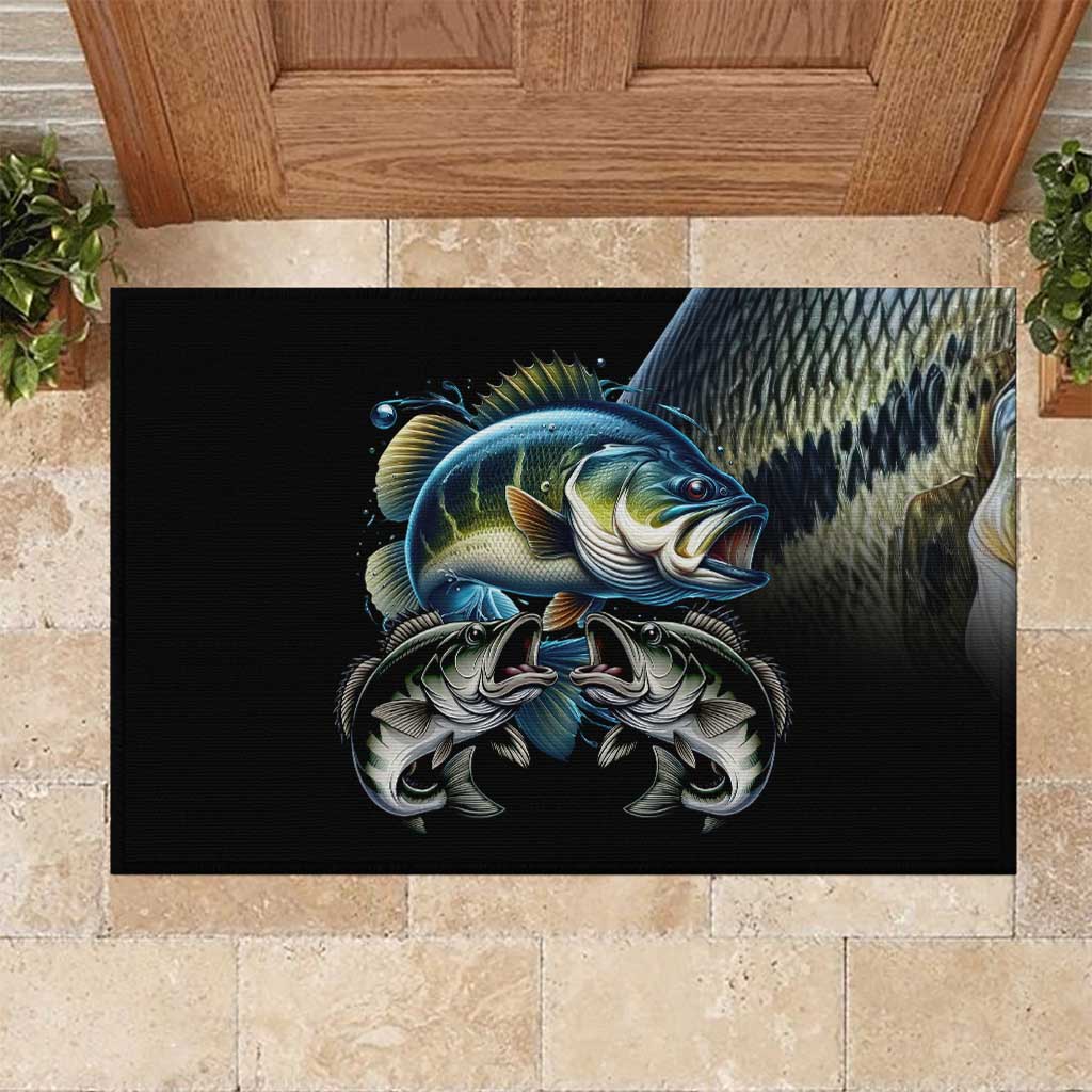 Largemouth Bass Fishing Scale Customize Name Rubber Doormat Aggressive Bass Scaled Texture and Black Sporty - Wonder Print Shop