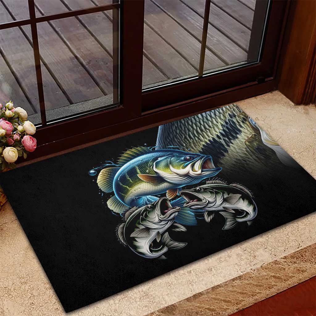 Largemouth Bass Fishing Scale Customize Name Rubber Doormat Aggressive Bass Scaled Texture and Black Sporty - Wonder Print Shop