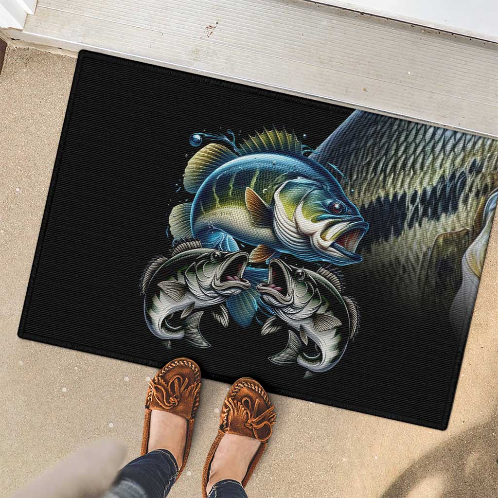 Largemouth Bass Fishing Scale Customize Name Rubber Doormat Aggressive Bass Scaled Texture and Black Sporty - Wonder Print Shop