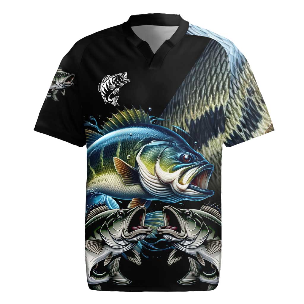 Largemouth Bass Fishing Scale Customize Name Rugby Jersey Aggressive Bass Scaled Texture and Black Sporty - Wonder Print Shop