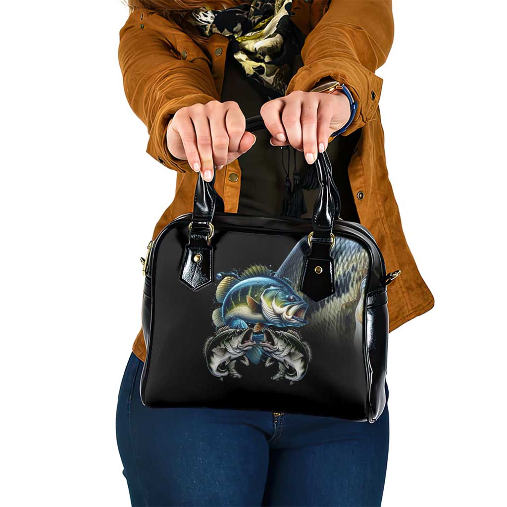 Largemouth Bass Fishing Scale Customize Name Shoulder Handbag Aggressive Bass Scaled Texture and Black Sporty - Wonder Print Shop
