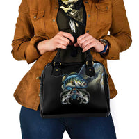 Largemouth Bass Fishing Scale Customize Name Shoulder Handbag Aggressive Bass Scaled Texture and Black Sporty - Wonder Print Shop