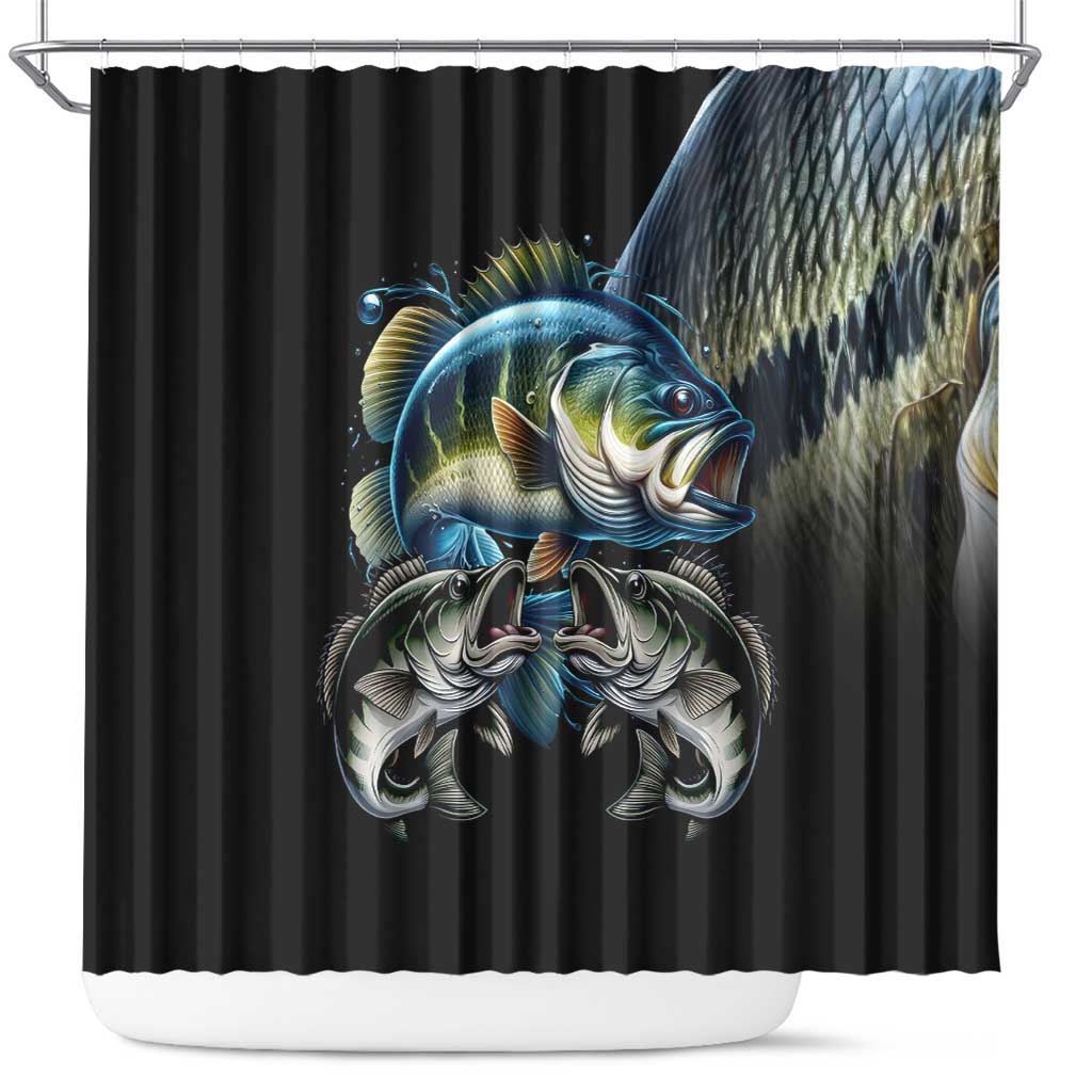 Largemouth Bass Fishing Scale Customize Name Shower Curtain Aggressive Bass Scaled Texture and Black Sporty - Wonder Print Shop
