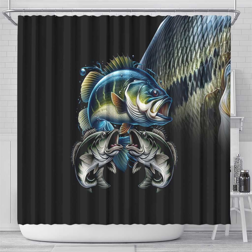 Largemouth Bass Fishing Scale Customize Name Shower Curtain Aggressive Bass Scaled Texture and Black Sporty - Wonder Print Shop