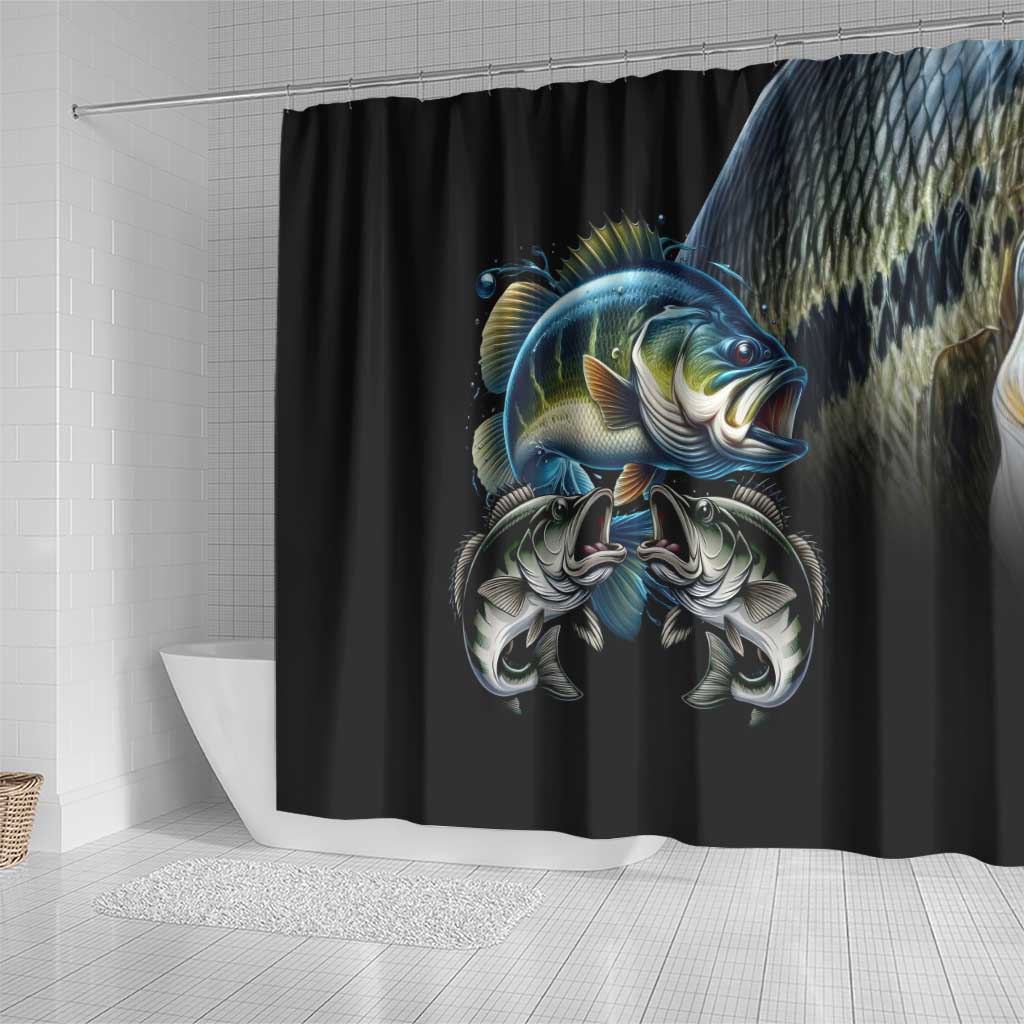 Largemouth Bass Fishing Scale Customize Name Shower Curtain Aggressive Bass Scaled Texture and Black Sporty - Wonder Print Shop