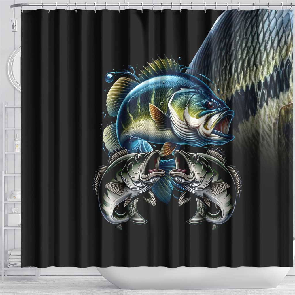 Largemouth Bass Fishing Scale Customize Name Shower Curtain Aggressive Bass Scaled Texture and Black Sporty - Wonder Print Shop