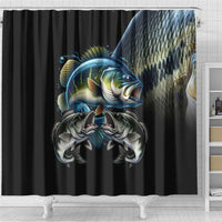 Largemouth Bass Fishing Scale Customize Name Shower Curtain Aggressive Bass Scaled Texture and Black Sporty - Wonder Print Shop