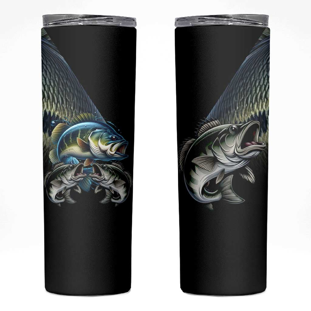 Largemouth Bass Fishing Scale Customize Name Skinny Tumbler Aggressive Bass Scaled Texture and Black Sporty - Wonder Print Shop