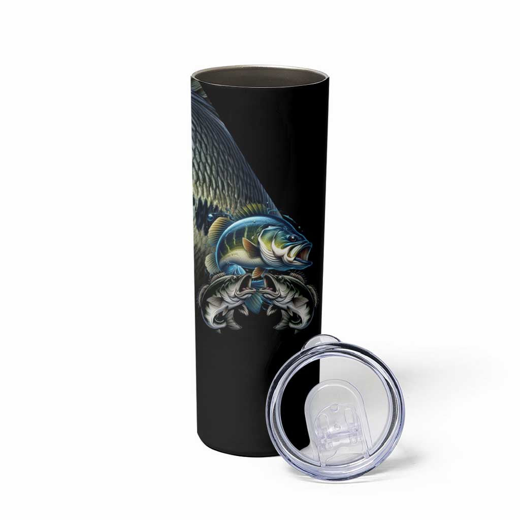 Largemouth Bass Fishing Scale Customize Name Skinny Tumbler Aggressive Bass Scaled Texture and Black Sporty - Wonder Print Shop