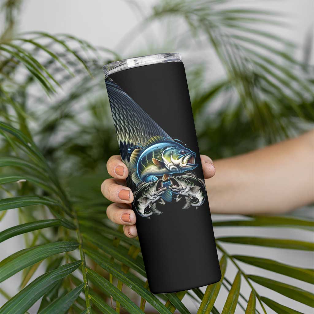 Largemouth Bass Fishing Scale Customize Name Skinny Tumbler Aggressive Bass Scaled Texture and Black Sporty - Wonder Print Shop