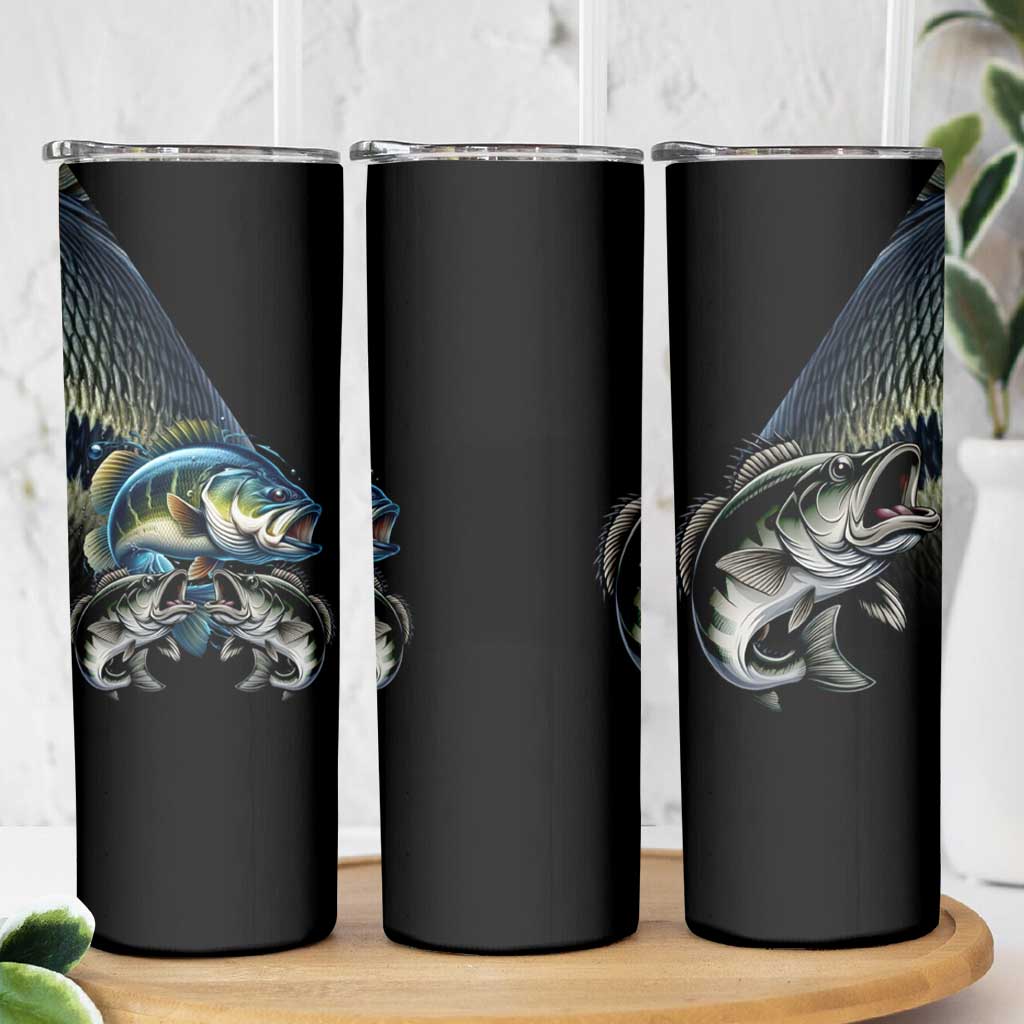 Largemouth Bass Fishing Scale Customize Name Skinny Tumbler Aggressive Bass Scaled Texture and Black Sporty - Wonder Print Shop