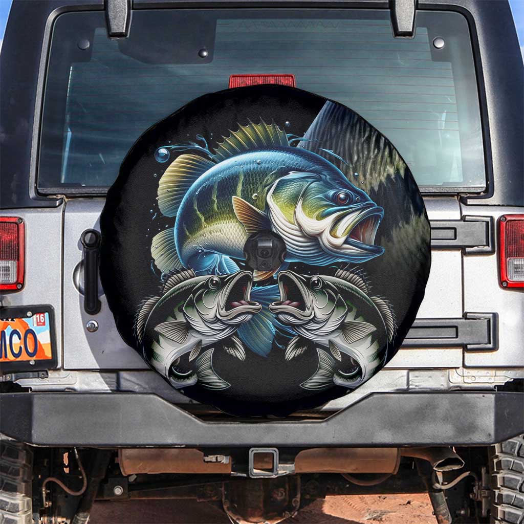 Largemouth Bass Fishing Scale Customize Name Spare Tire Cover Aggressive Bass Scaled Texture and Black Sporty - Wonder Print Shop