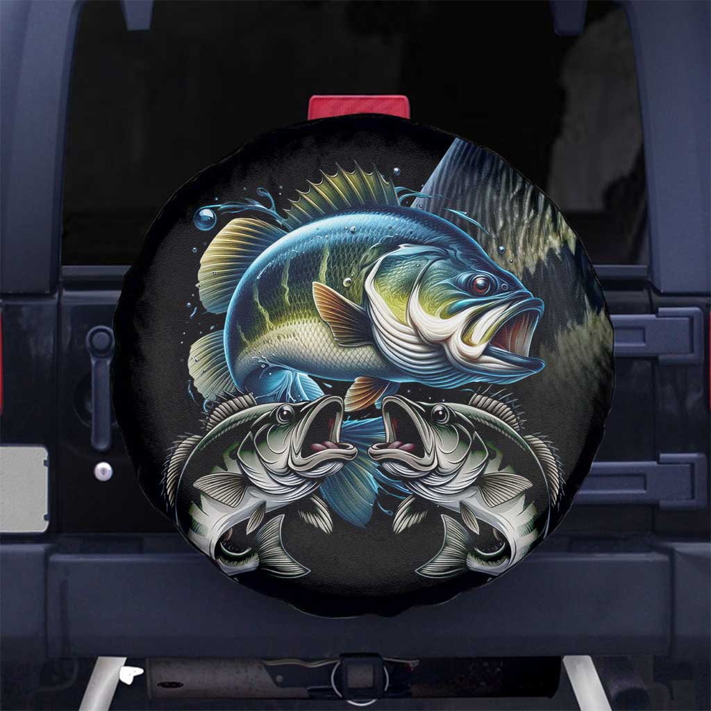 Largemouth Bass Fishing Scale Customize Name Spare Tire Cover Aggressive Bass Scaled Texture and Black Sporty - Wonder Print Shop