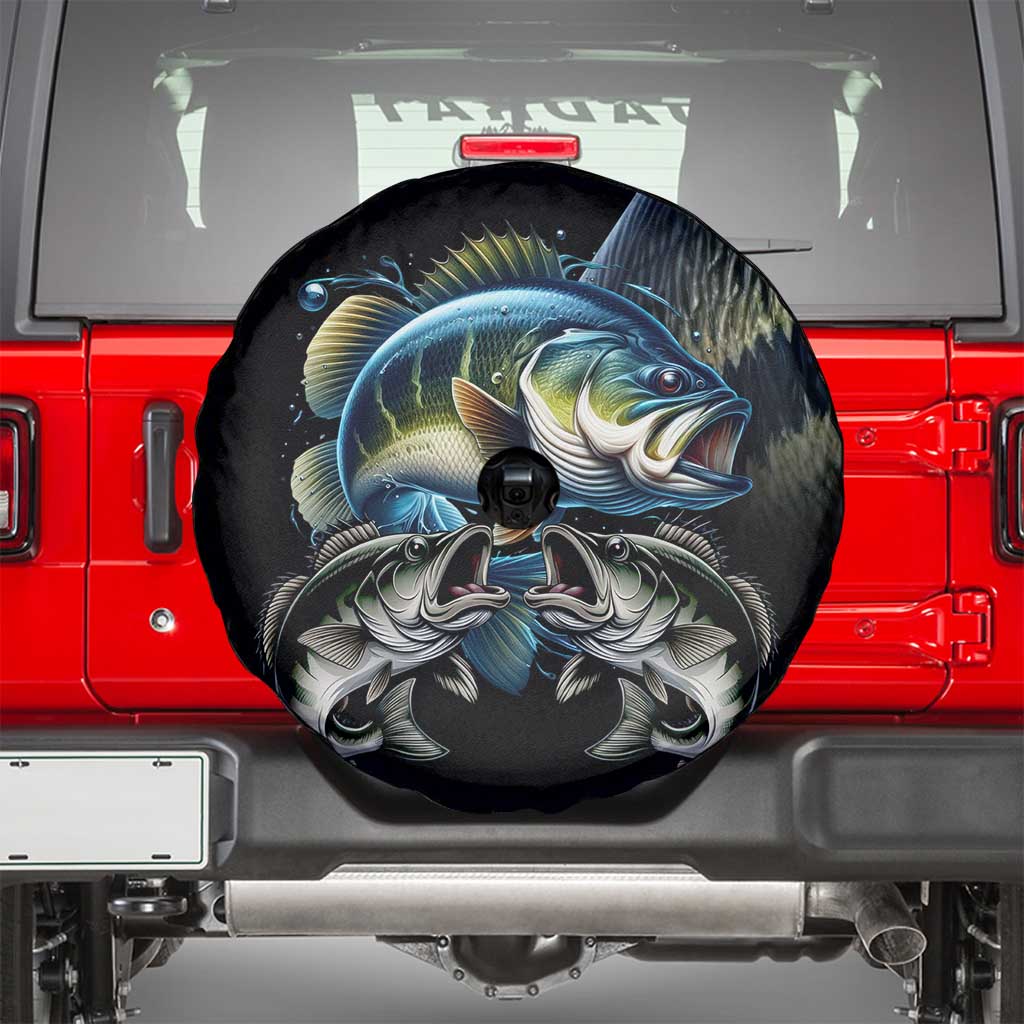 Largemouth Bass Fishing Scale Customize Name Spare Tire Cover Aggressive Bass Scaled Texture and Black Sporty - Wonder Print Shop