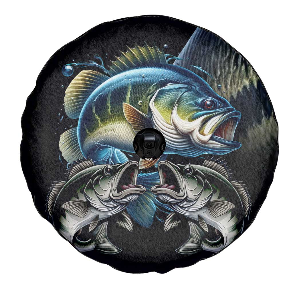 Largemouth Bass Fishing Scale Customize Name Spare Tire Cover Aggressive Bass Scaled Texture and Black Sporty - Wonder Print Shop