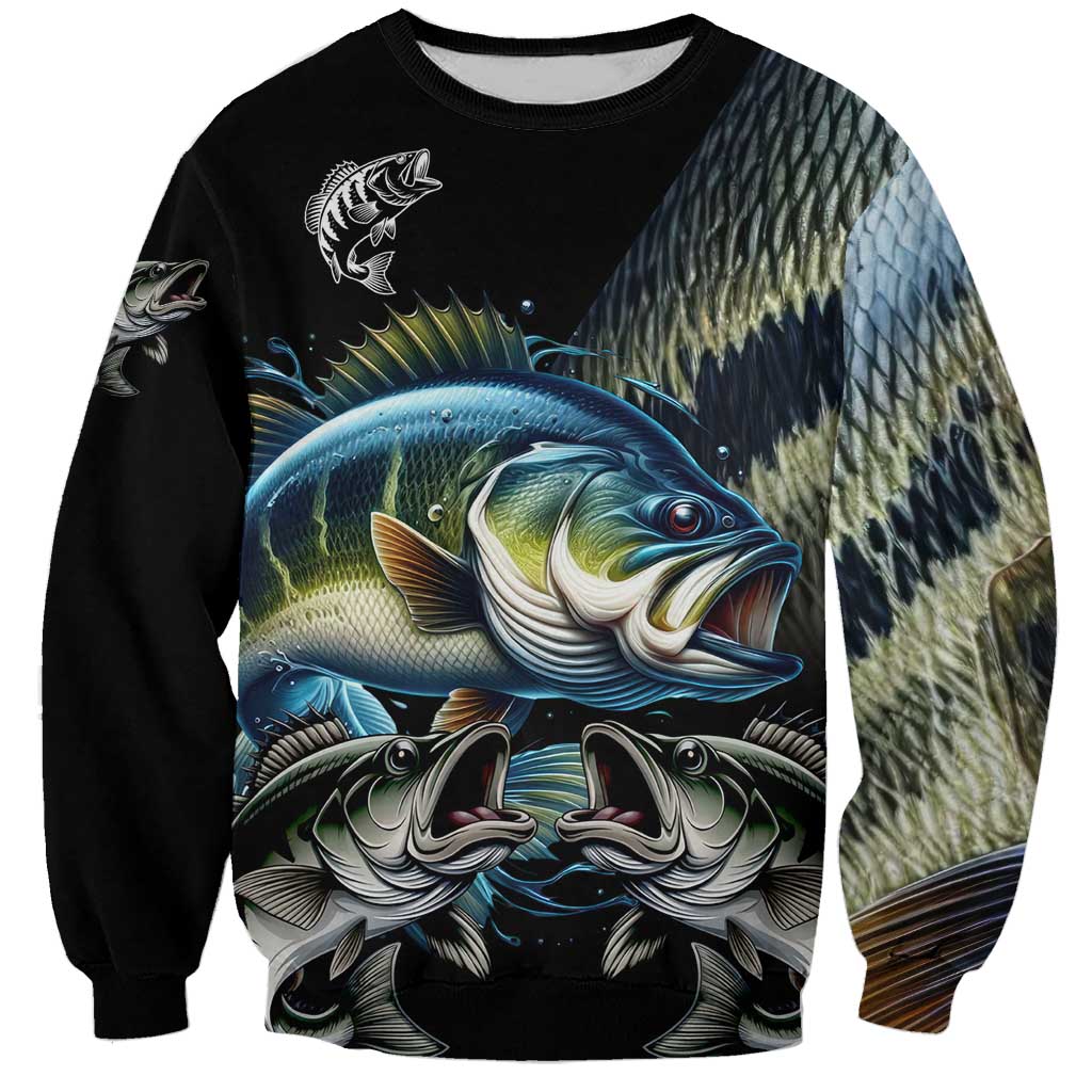 Largemouth Bass Fishing Scale Customize Name Sweatshirt Aggressive Bass Scaled Texture and Black Sporty - Wonder Print Shop