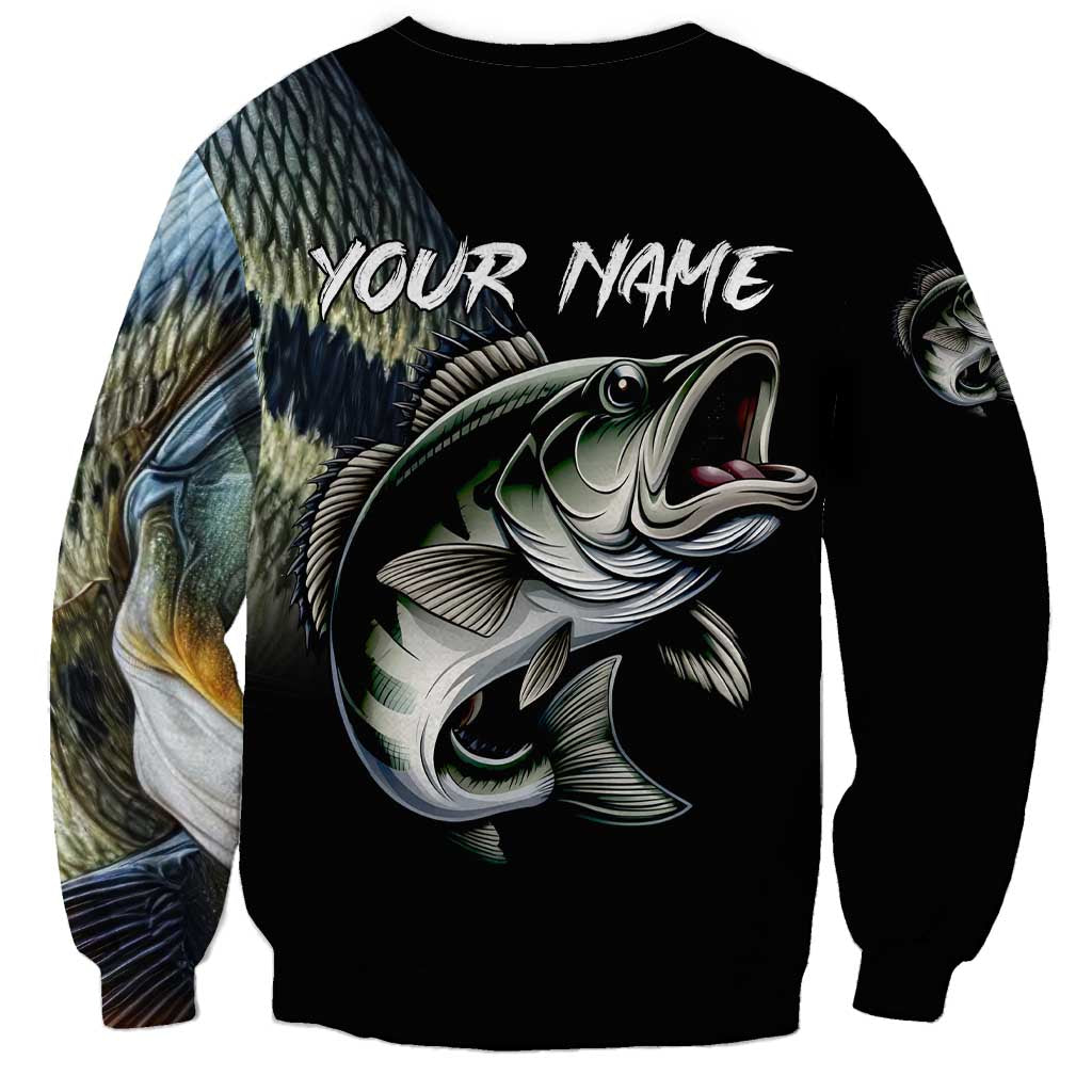 Largemouth Bass Fishing Scale Customize Name Sweatshirt Aggressive Bass Scaled Texture and Black Sporty - Wonder Print Shop