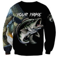 Largemouth Bass Fishing Scale Customize Name Sweatshirt Aggressive Bass Scaled Texture and Black Sporty - Wonder Print Shop