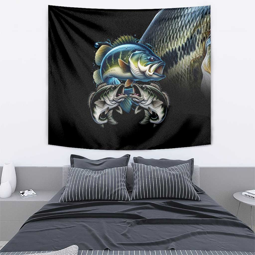 Largemouth Bass Fishing Scale Customize Name Tapestry Aggressive Bass Scaled Texture and Black Sporty - Wonder Print Shop