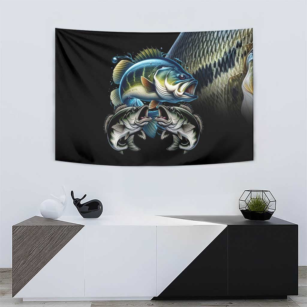 Largemouth Bass Fishing Scale Customize Name Tapestry Aggressive Bass Scaled Texture and Black Sporty - Wonder Print Shop