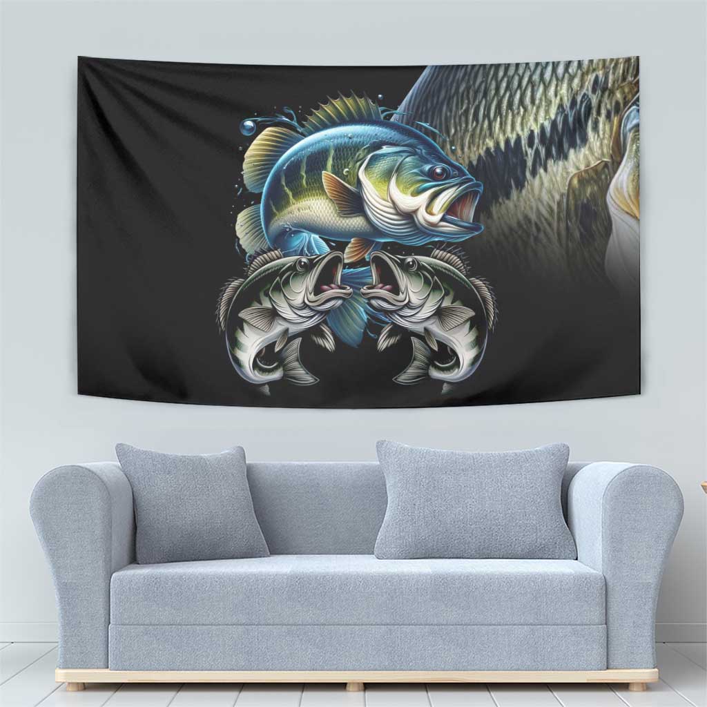 Largemouth Bass Fishing Scale Customize Name Tapestry Aggressive Bass Scaled Texture and Black Sporty - Wonder Print Shop
