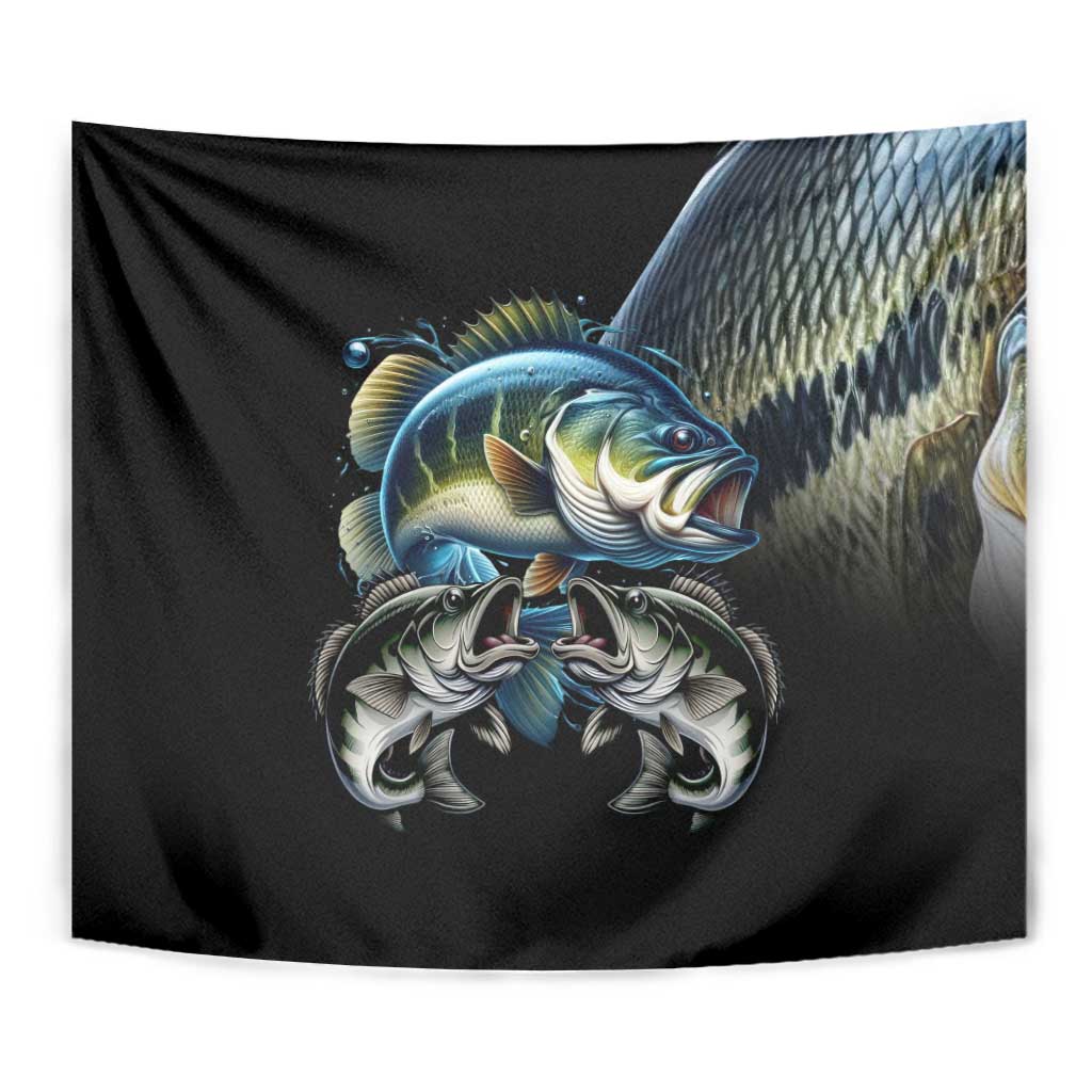 Largemouth Bass Fishing Scale Customize Name Tapestry Aggressive Bass Scaled Texture and Black Sporty - Wonder Print Shop