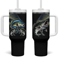 Largemouth Bass Fishing Scale Customize Name Tumbler With Handle Aggressive Bass Scaled Texture and Black Sporty - Wonder Print Shop