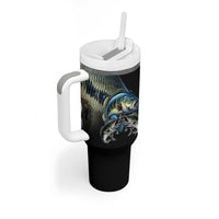 Largemouth Bass Fishing Scale Customize Name Tumbler With Handle Aggressive Bass Scaled Texture and Black Sporty - Wonder Print Shop