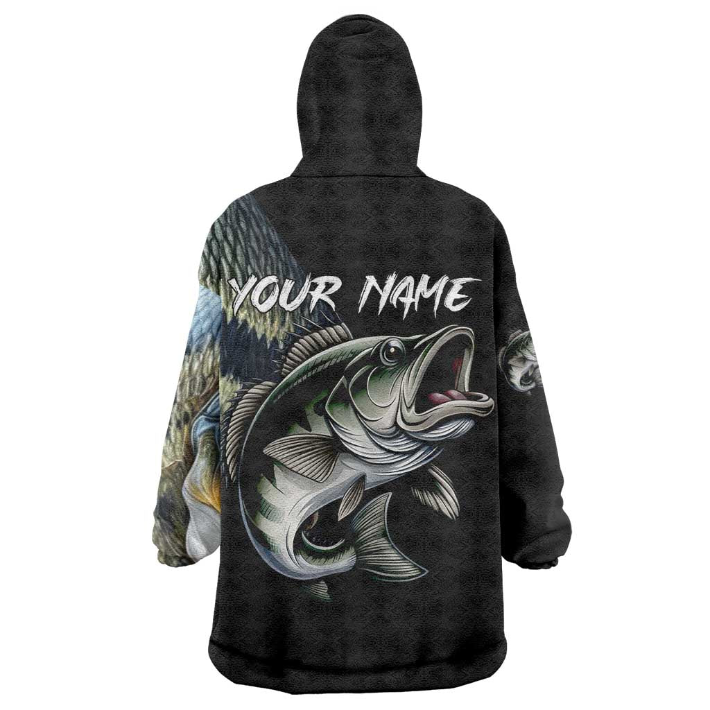 Largemouth Bass Fishing Scale Customize Name Wearable Blanket Hoodie Aggressive Bass Scaled Texture and Black Sporty - Wonder Print Shop