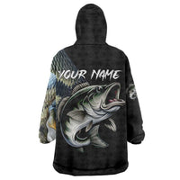Largemouth Bass Fishing Scale Customize Name Wearable Blanket Hoodie Aggressive Bass Scaled Texture and Black Sporty - Wonder Print Shop