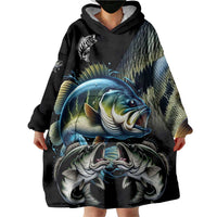 Largemouth Bass Fishing Scale Customize Name Wearable Blanket Hoodie Aggressive Bass Scaled Texture and Black Sporty - Wonder Print Shop