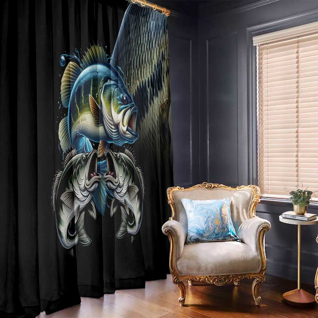 Largemouth Bass Fishing Scale Customize Name Window Curtain Aggressive Bass Scaled Texture and Black Sporty - Wonder Print Shop