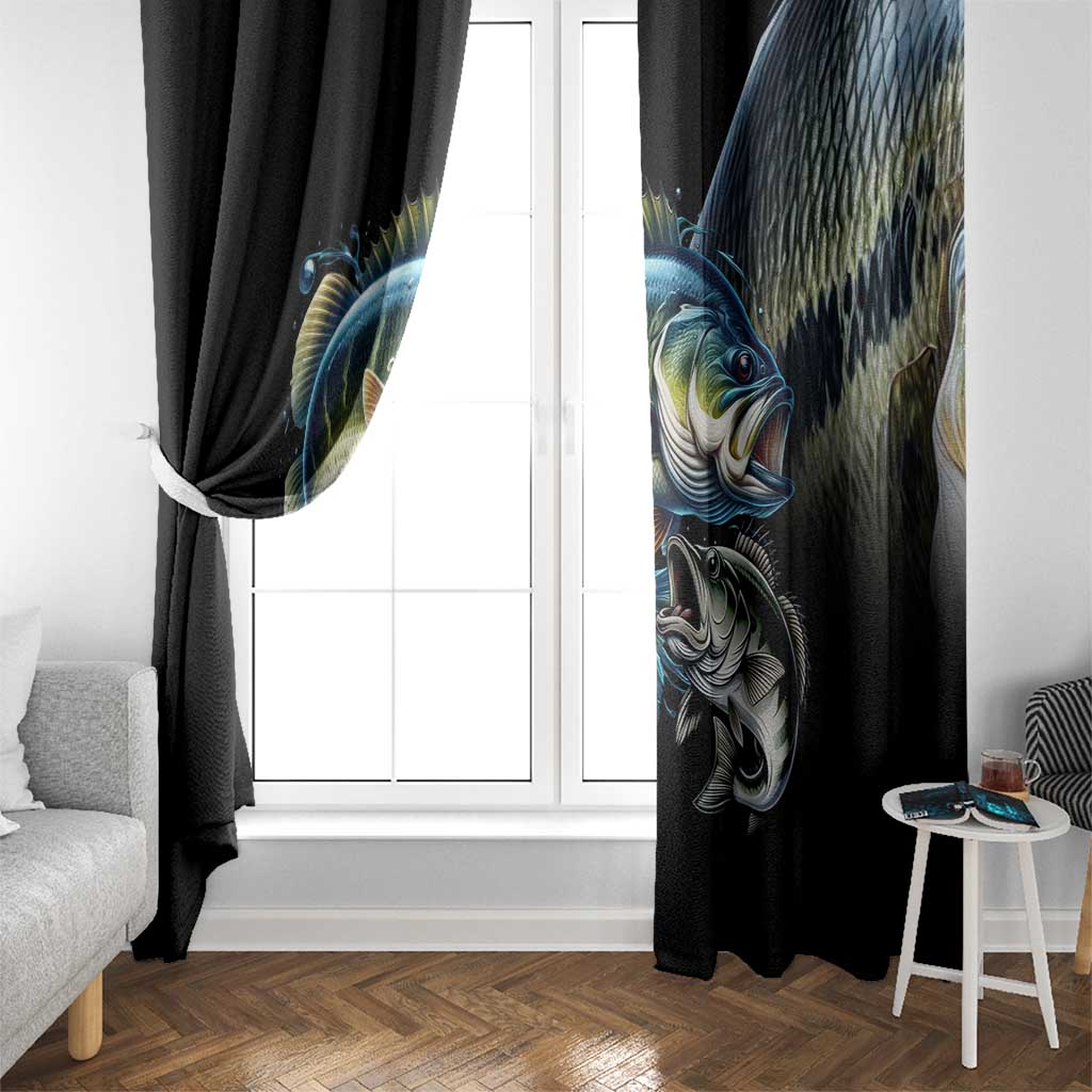 Largemouth Bass Fishing Scale Customize Name Window Curtain Aggressive Bass Scaled Texture and Black Sporty - Wonder Print Shop